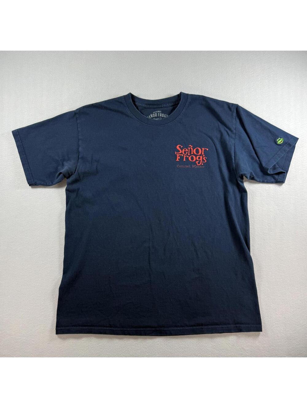 Señor Frogs Men's Large Navy Blue Stitched Sleeve Logo Tee